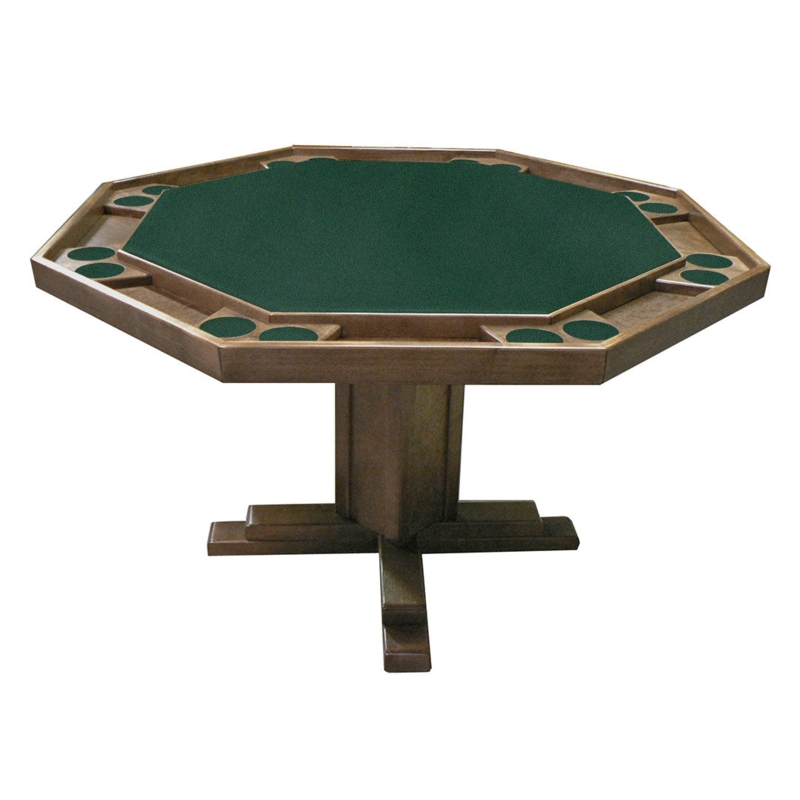 Oak Poker Table with Octagonal Top and Stepped Pedestal Base
