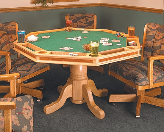 Octagonal Wood Poker Table Set with Scenic Upholstery Chairs