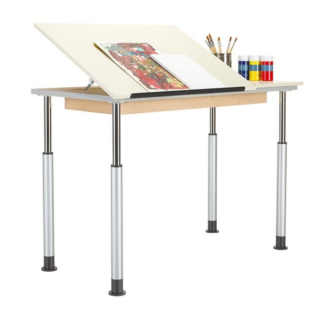 Off-White Split Top Drafting Table with Telescoping Metal Legs
