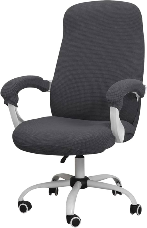 Office Chair Cover Jacquard Grid Texture Dark Grey Armrest Covers Removable