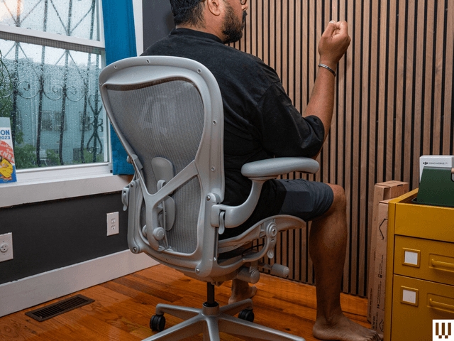 Office Chair with Visible Lumbar Support Frame and Grey Mesh Back