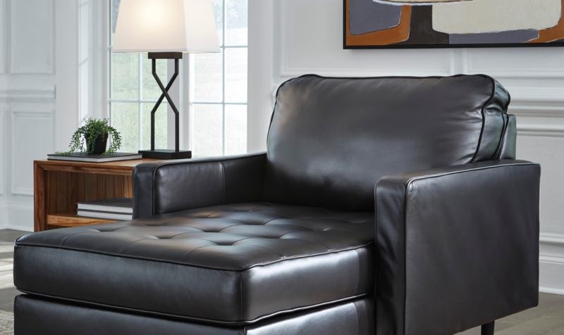 Onyx Black Button Tufted Chaise Lounge with Boxy Silhouette