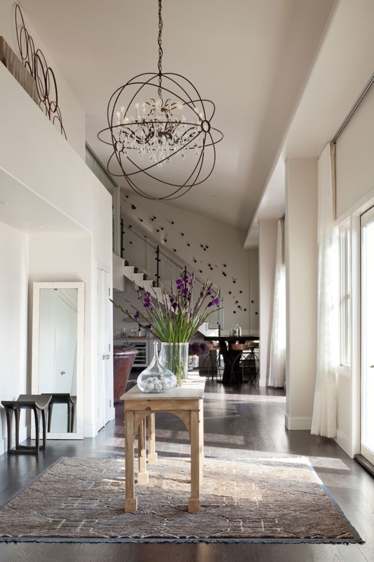 Orbital Foyer Chandelier Dark Bronze Crystal Accents Rustic Console