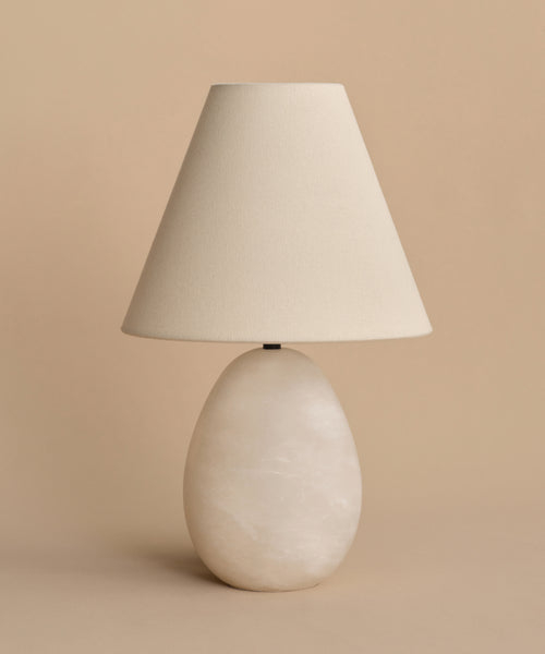 Organic Alabaster Table Lamp: Honed Ovoid Base with Tapered Shade