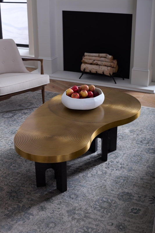 Organic Brass Coffee Table Kidney Shape Concentric Circles