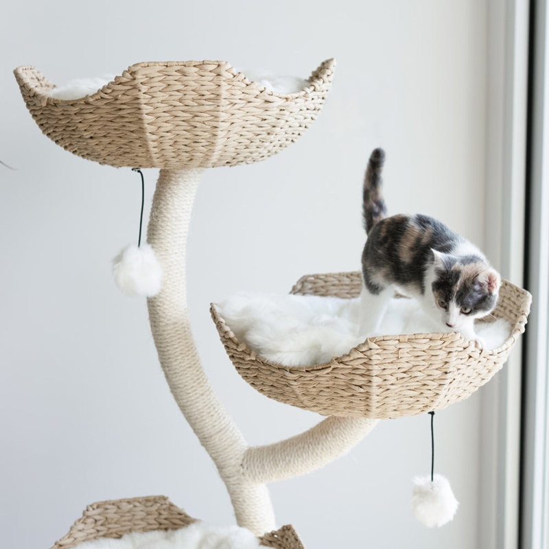 Organic Modern Cat Tree featuring Woven Basket Platforms
