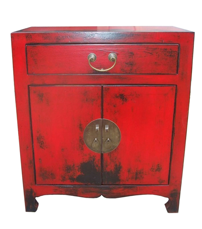 Oriental Storage Chest Red Lacquer Circular Door Plate