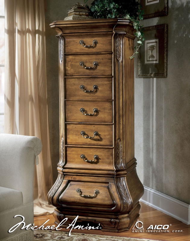 Ornate Lingerie Chest with Carved Leaf Details & Flared Base
