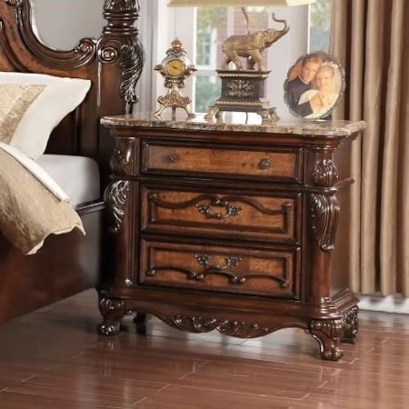 Ornate Marble Top Nightstand Baroque Style Acanthus Carvings