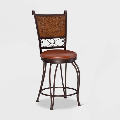 Ornate Stamped Copper Backstool with Swivel Faux Leather Seat