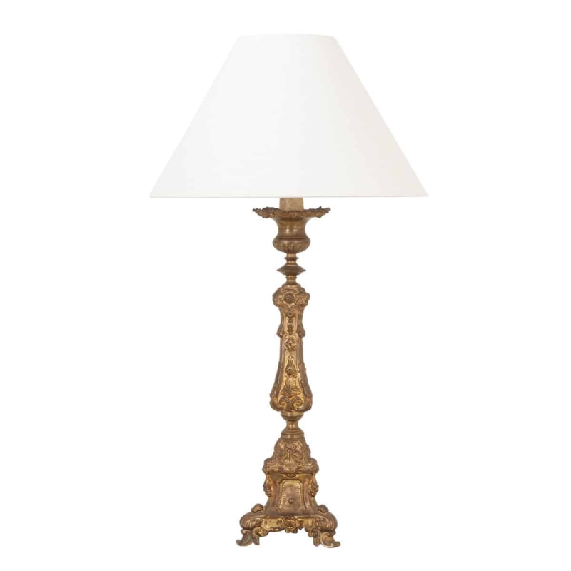 Ornate Table Lamp: French 19th Century Altar Candlestick Base