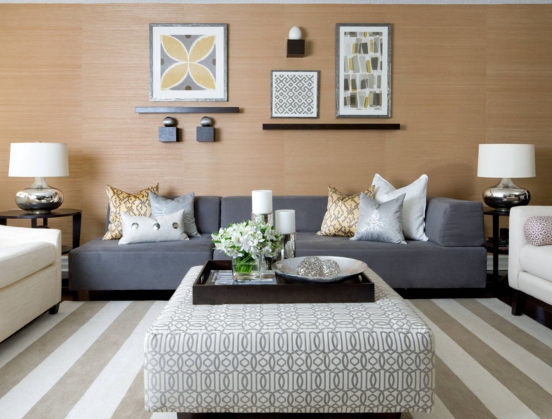 Ottoman Coffee Table Oversized Square with Geometric Upholstery Pattern