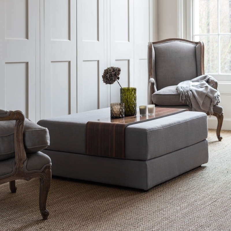 Ottoman Coffee Table Square with Wrap Around Wooden Tray