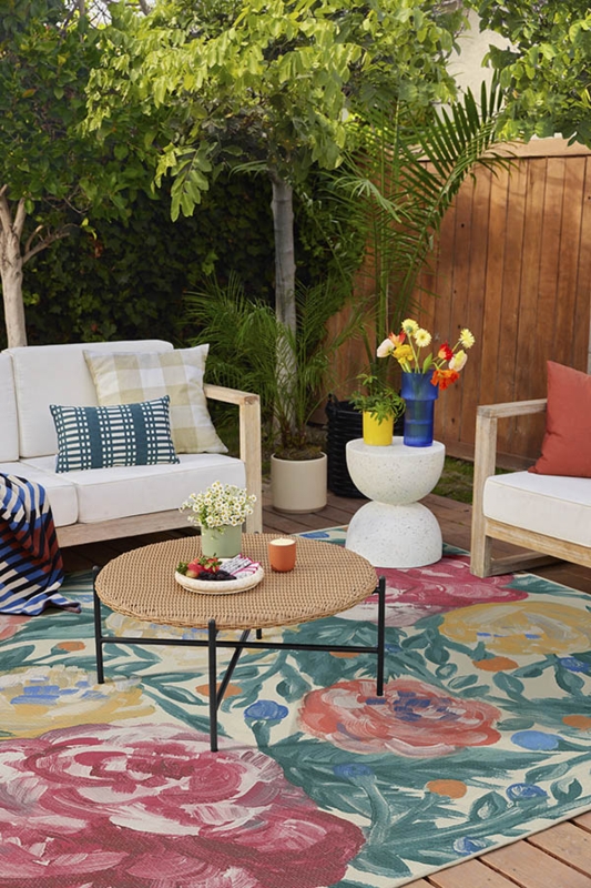 Outdoor Area Rug Oversized Camellia Print Painterly Boho