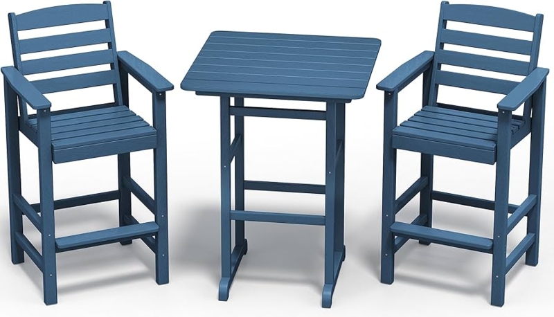 Outdoor Bar Set Slate Blue Rectangular Tabletop Balcony Height Bistro
