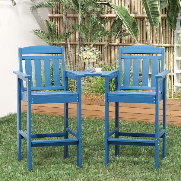 Outdoor Bar Stool Cerulean Blue Connecting Tray Polyethylene Furniture