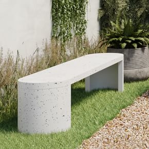 Outdoor Bench Terrazzo Concrete Pill Shaped Top Chunky Profile
