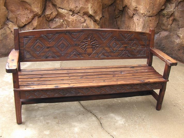 Outdoor Bench Tree of Life Garden Seating Carved Eucalyptus Wood