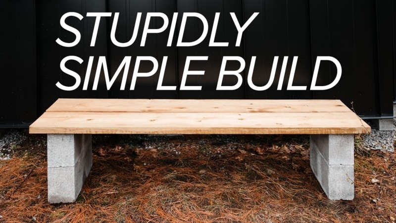 Outdoor Bench with DIY Cinder Block Base and Wood Plank Seat Design