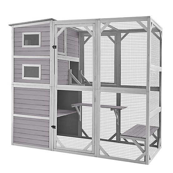 Outdoor Cat Enclosure in Two-Tone Cool Gray Farmhouse Style