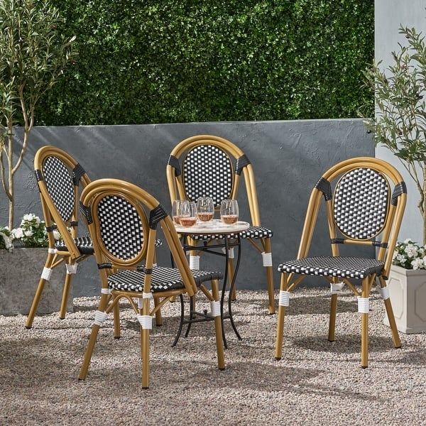 Outdoor Dining Chair Bamboo Print Black White Circular Back Insert