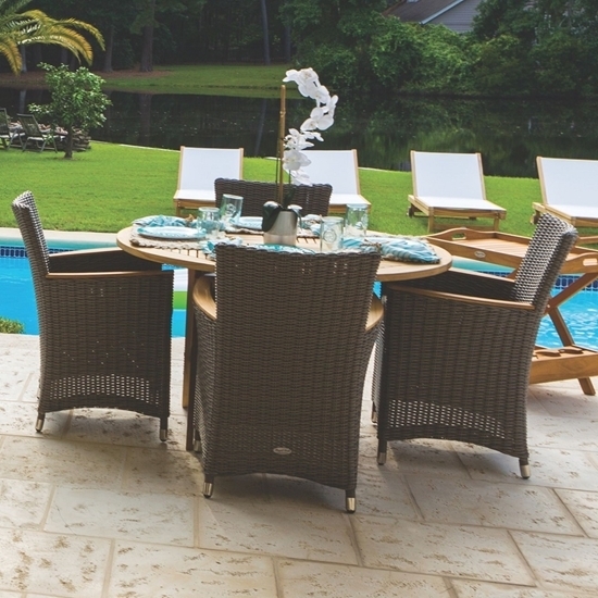 Outdoor Dining Chair Charcoal Wicker Teak Leg Accents Curved Arms