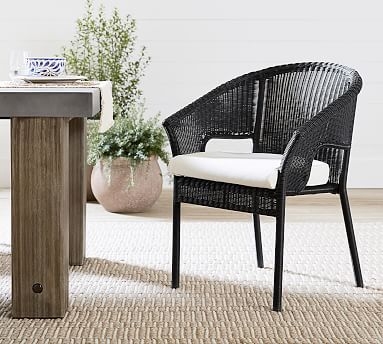 Outdoor Dining Chair Stackable Black Wicker Barrel Back Modern