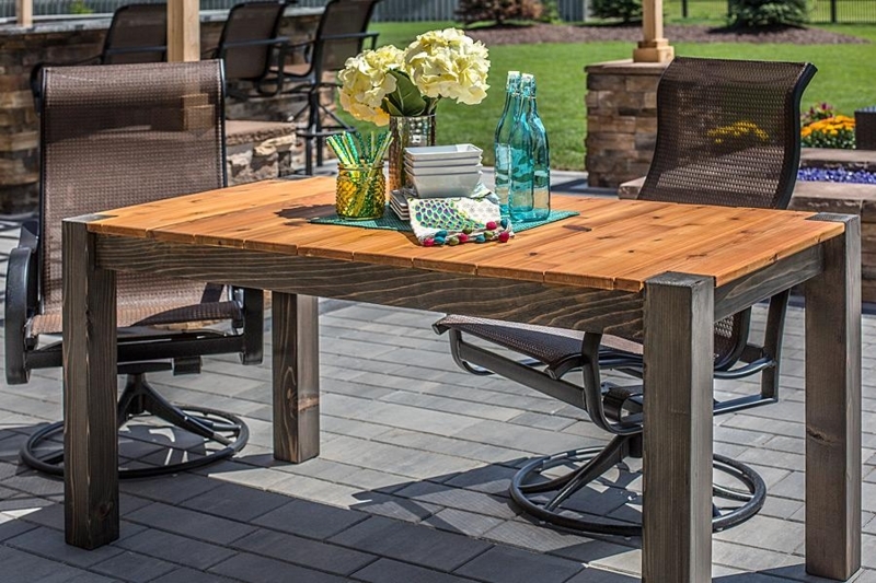 Outdoor Dining Table with Chunky Block Legs in Two-Tone