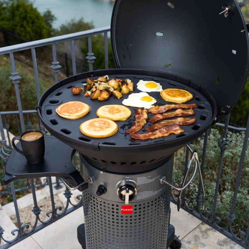 Outdoor Grill, Perforated Metal Body, Integrated Side Shelf