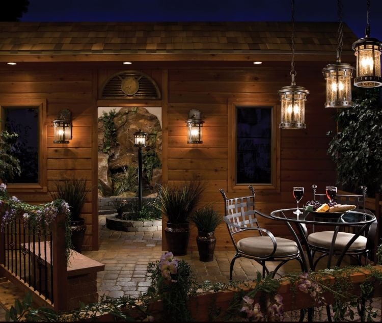 Outdoor Lanterns with Bronze Finish and Rustic Seeded Glass Panels