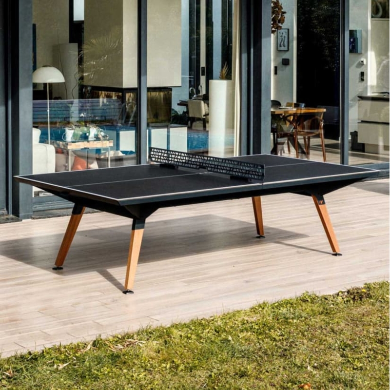 Outdoor Ping Pong Table with Perforated Metal Net and Tapered Legs