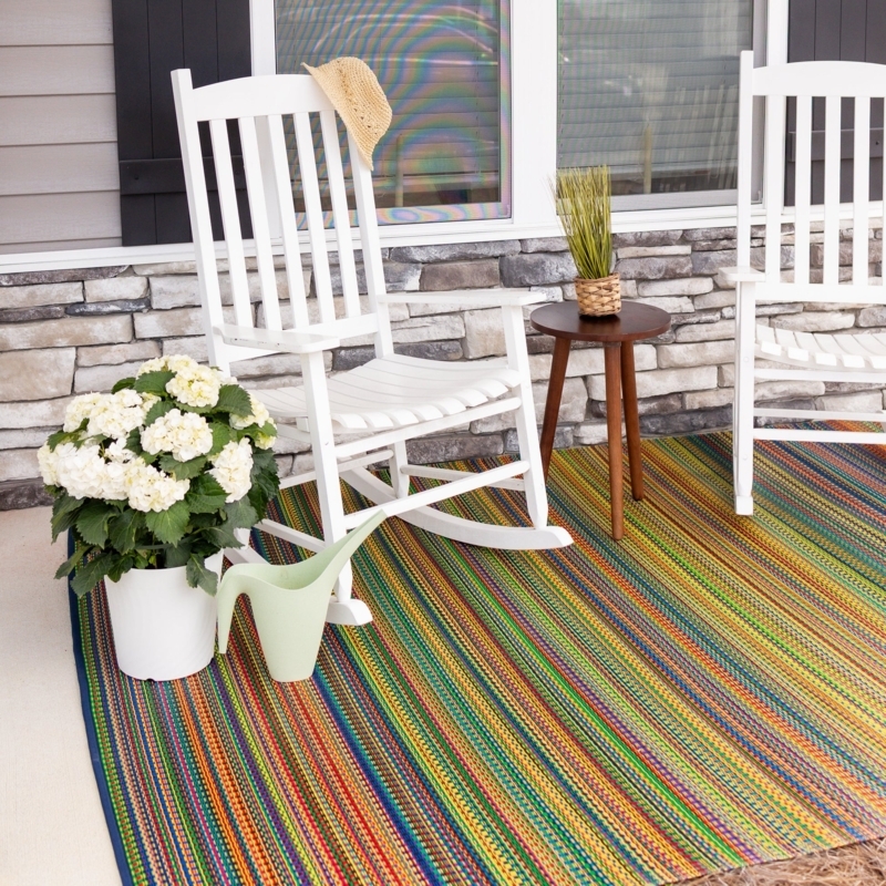 Outdoor Rug Rainbow Vertical Stripes Weather Resistant Farmhouse