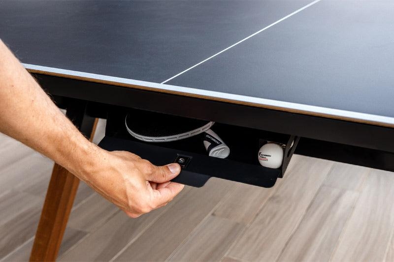 Outdoor Table Tennis Table: Retractable Drawer and Matte Black Top
