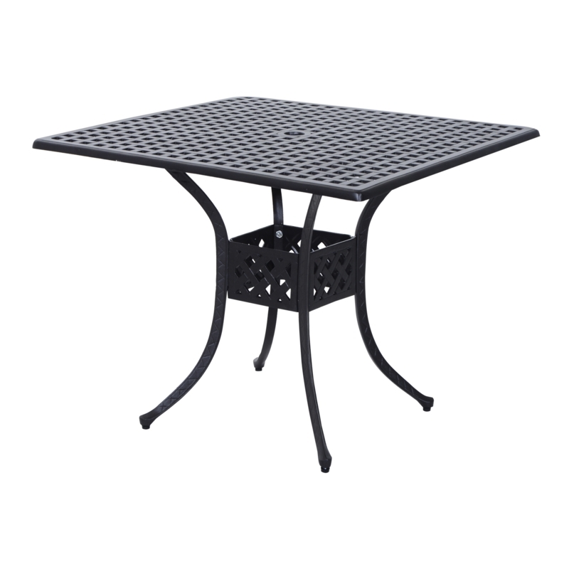 Outsunny 36" x 36" Square Metal Outdoor Patio Bistro Table with Center  Umbrella Hole & Cast Iron Stylish Design |
