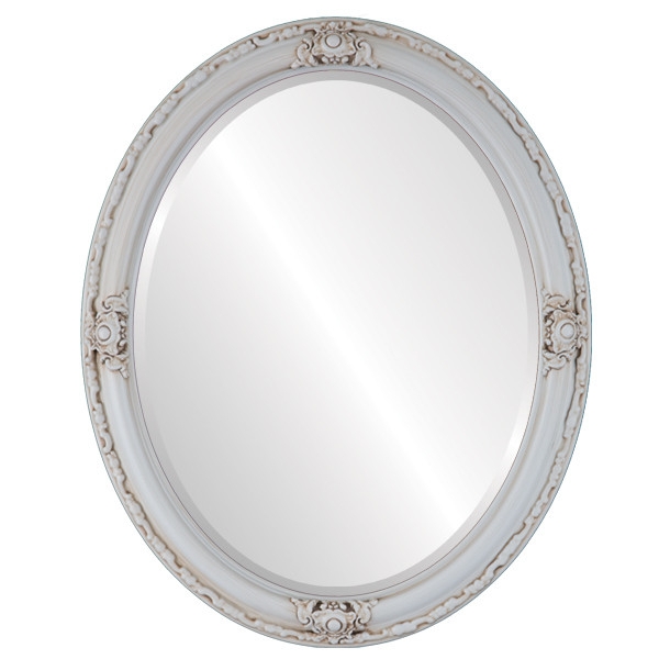 Oval Mirror with Beveled Glass and Antique White Scrollwork Accents