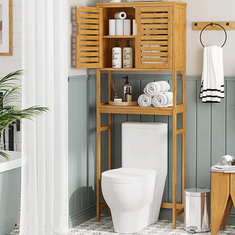 Over The Toilet Storage Adjustable Shelves Louvered Cabinet Rack