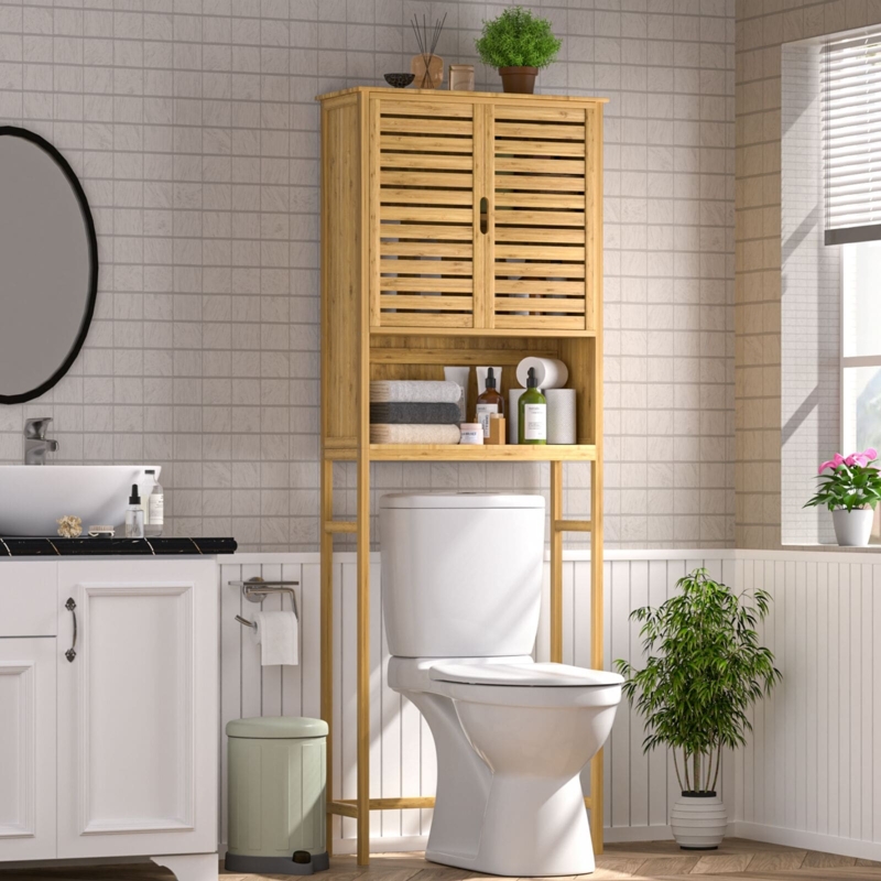 Over The Toilet Storage Beadboard Context Slatted Doors Bamboo Cabinet
