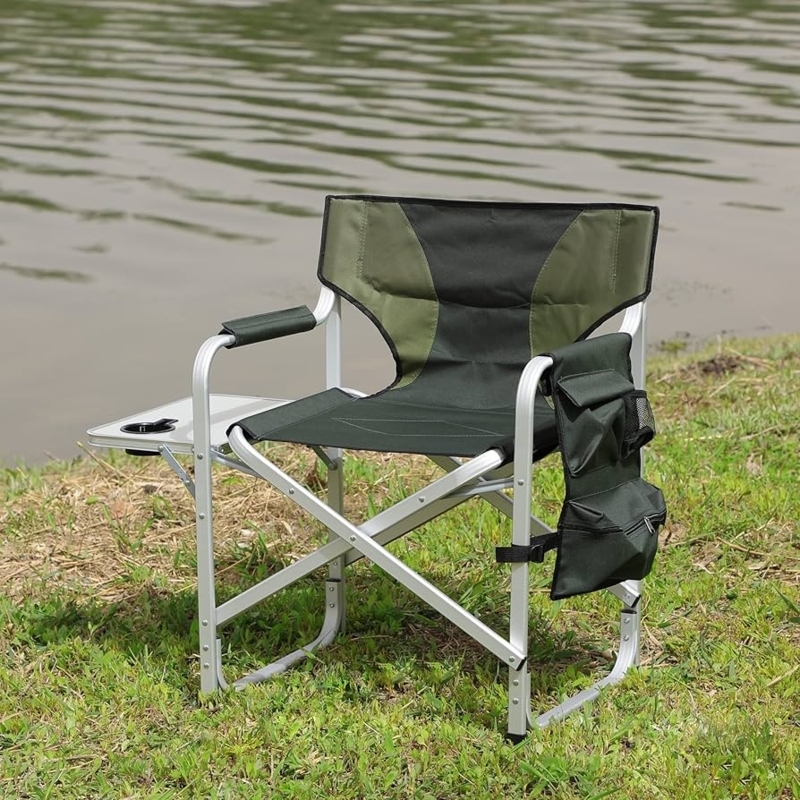 Oversized Camping Chair in Forest Green with Side Table and Storage