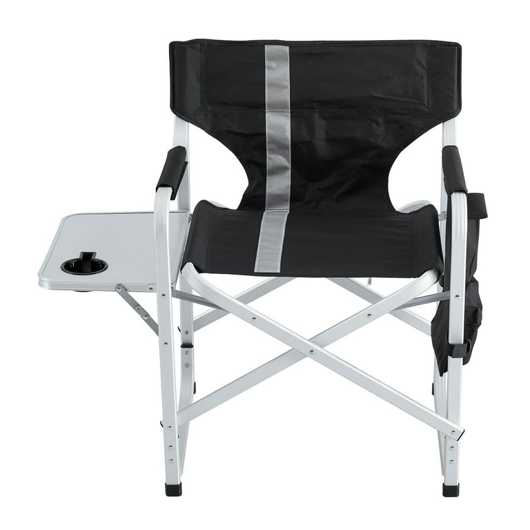 Oversized Directors Chair with Side Storage Pouch in Silver and Black