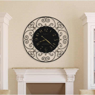 Oversized Matte Black Wall Clock featuring Fleur de Lis Accents