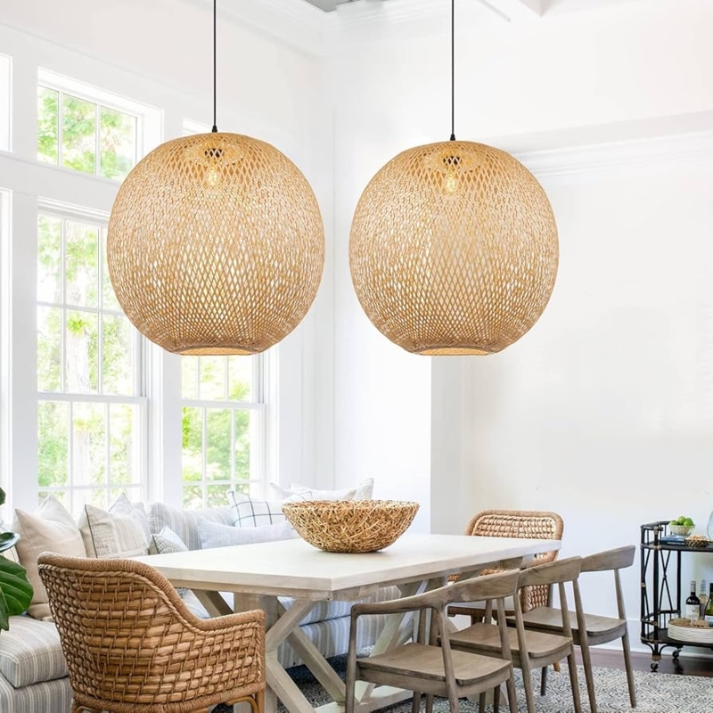 Oversized Spherical Pendant Light Coastal Boho Woven Rattan