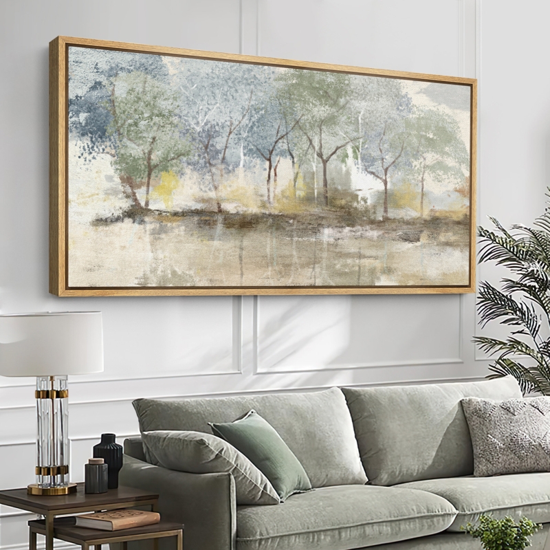 Oversized Wall Art: Rustic Abstract Forest Landscape in Thin Wood Frame