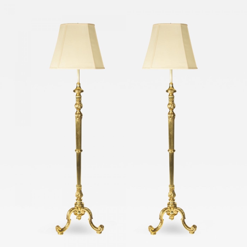 Pair of Floor Lamps: French Classical Fluted Column Tripod Base