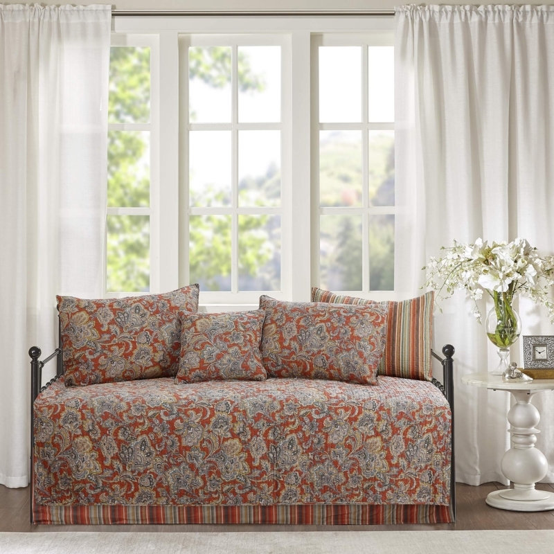 Paisley Daybed Quilt Set Rust Orange Rustic Country
