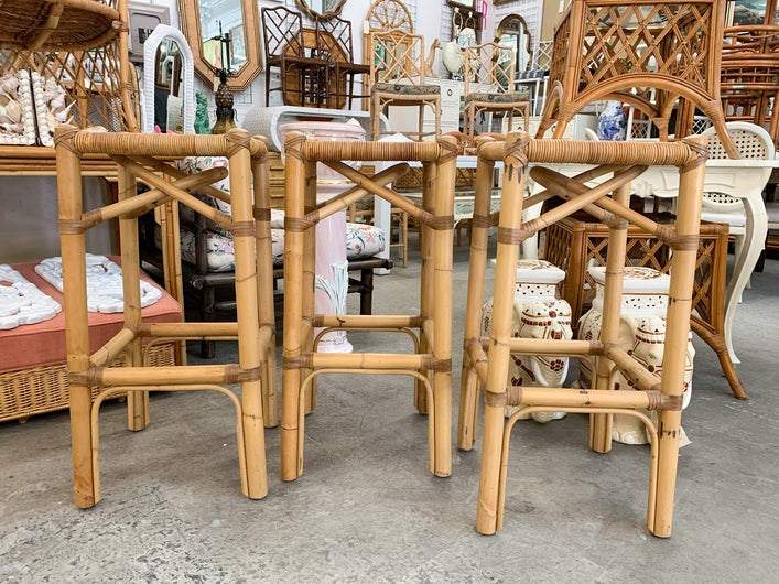 Palm Beach Regency Rattan Stools, Wrapped Joints, Backless Square Seat