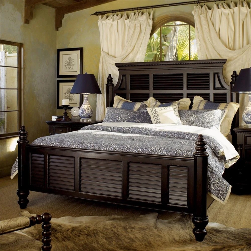 Panel Bed Shutter Panels, Dark Espresso, Turned Finials, Shutter Bed
