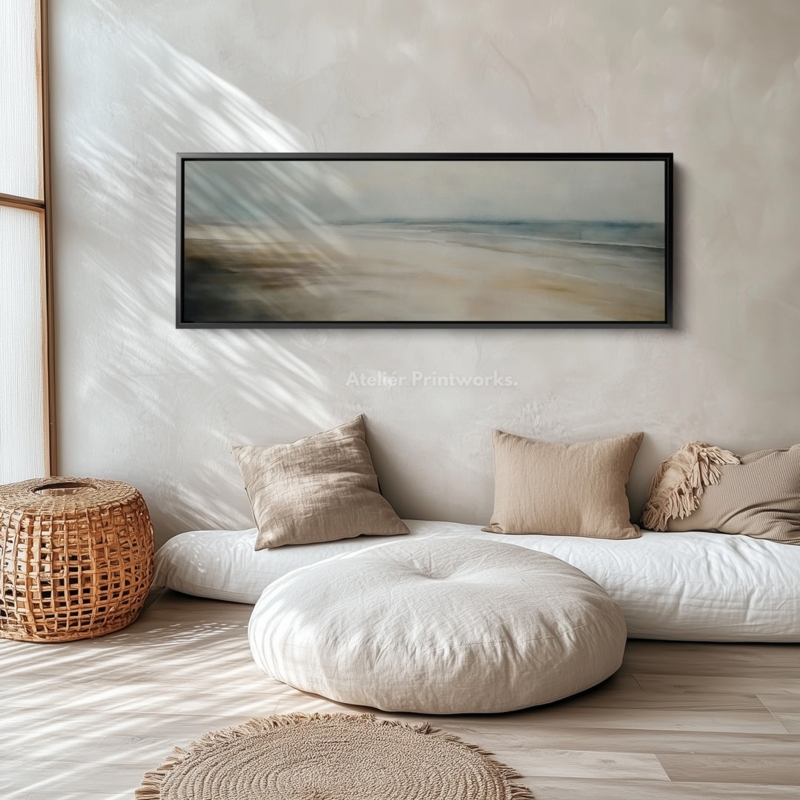 Panoramic Wall Art: Abstract Coastal Print in Thin Black Frame