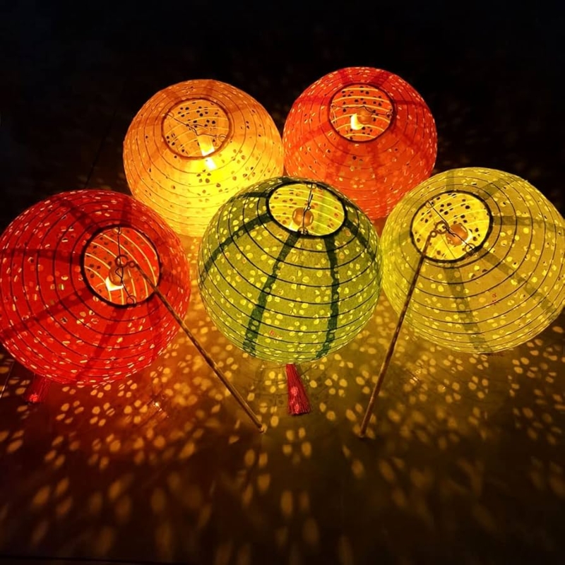 Paper Lantern Perforated Patterns LED Light Source Festive Spherical Crimson Red