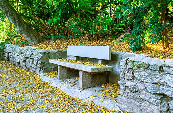 Park Bench: Brutalist Concrete Park Bench with Textured Slab Backrest