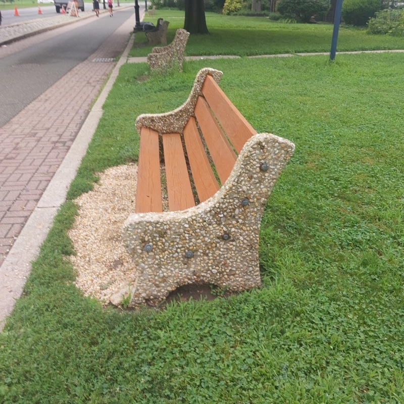 Park Bench: Concrete End Garden Seat with Curved Concrete Profile